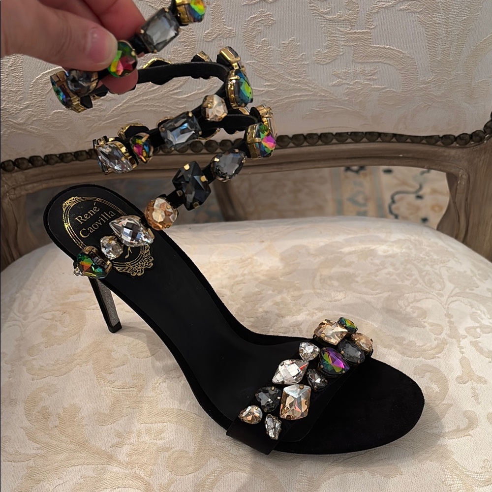 Rene Caovilla Black Embellished Stiletto Heels